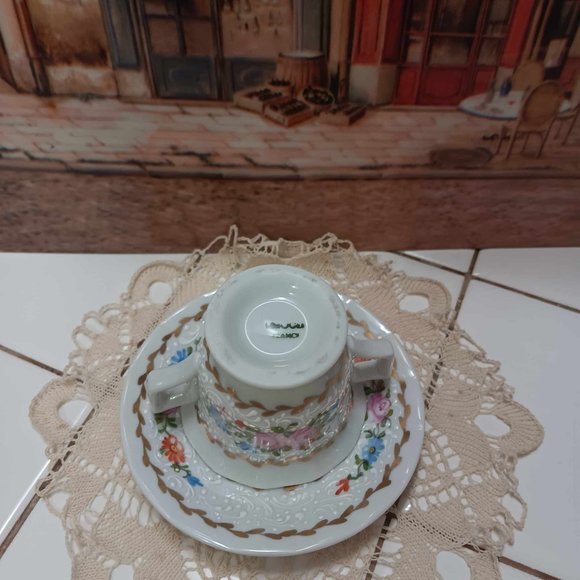 Antique Floral Demitasse Double Handle Tea\Coffee Cup Saucer Limoges France - Picture 2 of 8